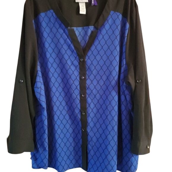 Catherines Color Block Blouse Black/Blue •Size 3X - Picture 1 of 12